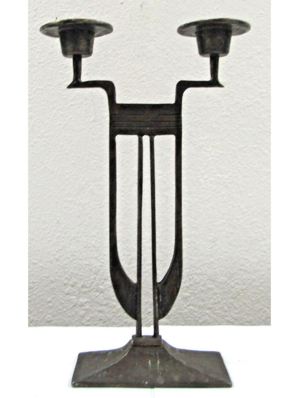 Art Nouveau German Brutalist Jugendstil Candlestick Heavy Brass circa 1910